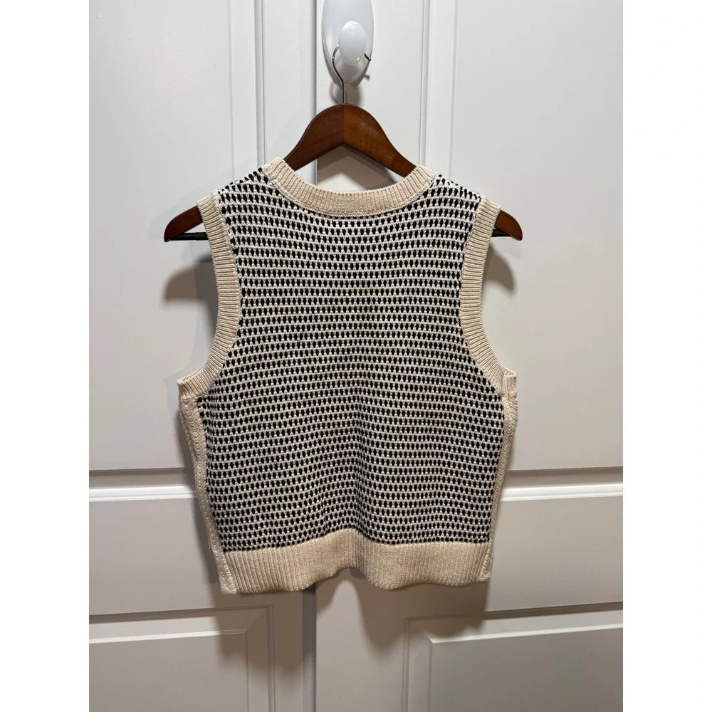 Varley Knowles Textured Knit Vest Sleeveless Top Beige Black Size M NWT - Picture 7 of 10